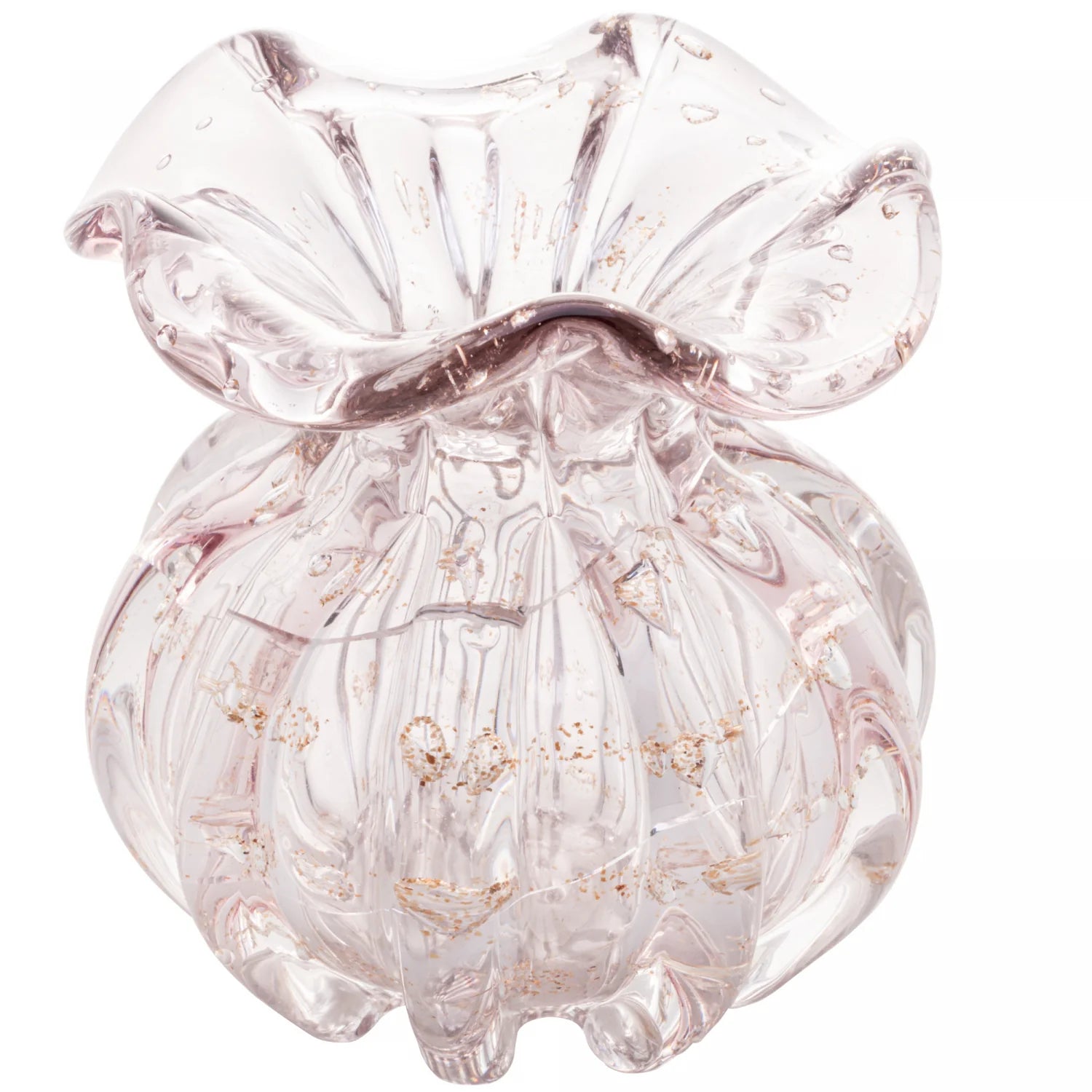 Vaso Murano em Vidro Italy Rosa Claro e Dourado Wolff