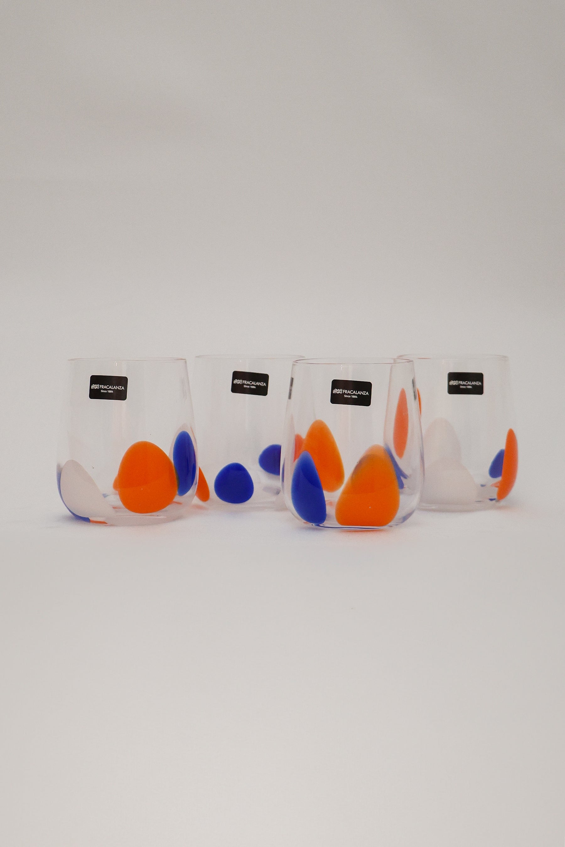 Copos de Vidro Pétalas 480ml - Branco, azul e laranja Fracalanza