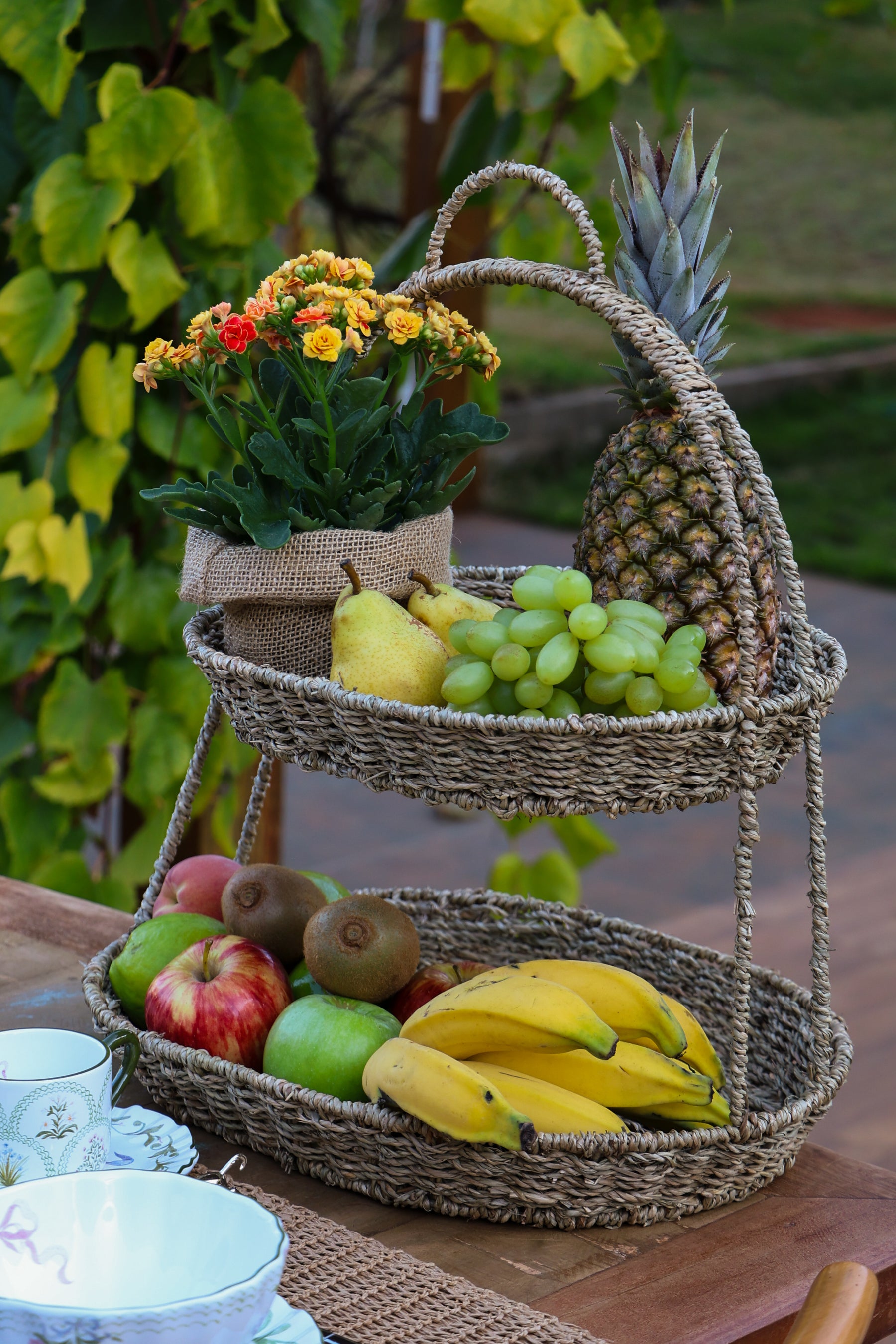 Cesta Dupla de Fibra Natural com Alça