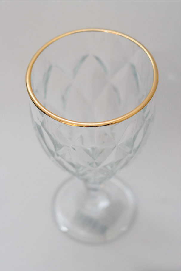 Taça de Vidro p/ água Diamond com fio de Ouro 360ml Lyor
