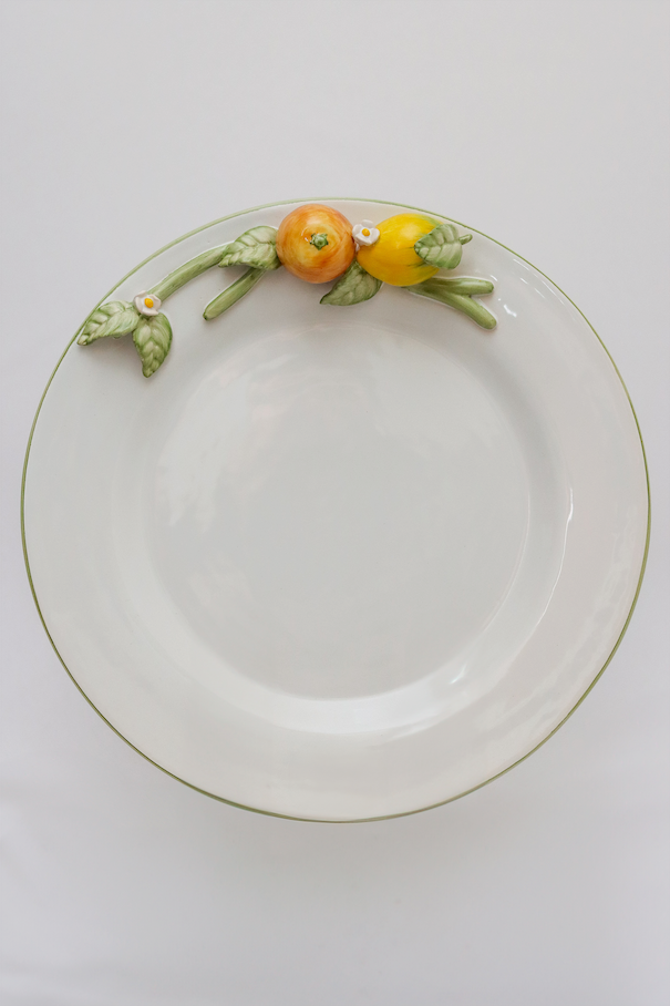 Prato Raso Ornamental Grande Laranja C/ Limão Relevo Luiz Salvador