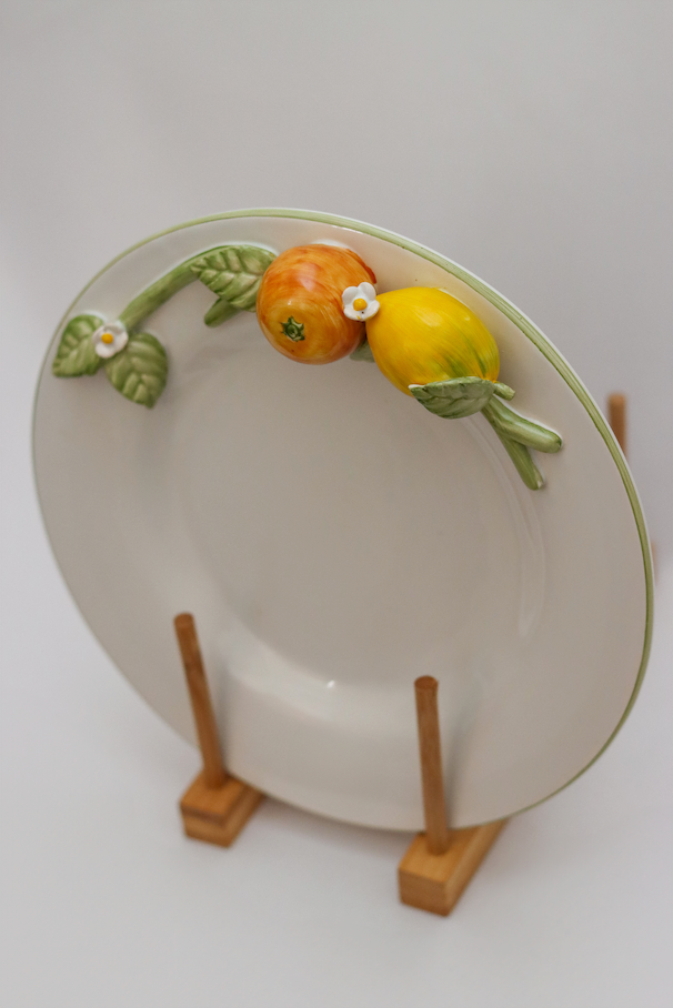 Prato Raso Ornamental Médio Laranja C/ Limão Relevo Luiz Salvador