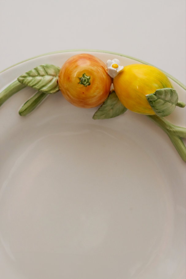 Prato Raso Ornamental Médio Laranja C/ Limão Relevo Luiz Salvador