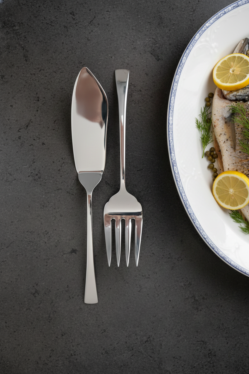 Conjunto 2 Peças Faca e Garfo para servir peixe Aço Inox Berna, Wolff