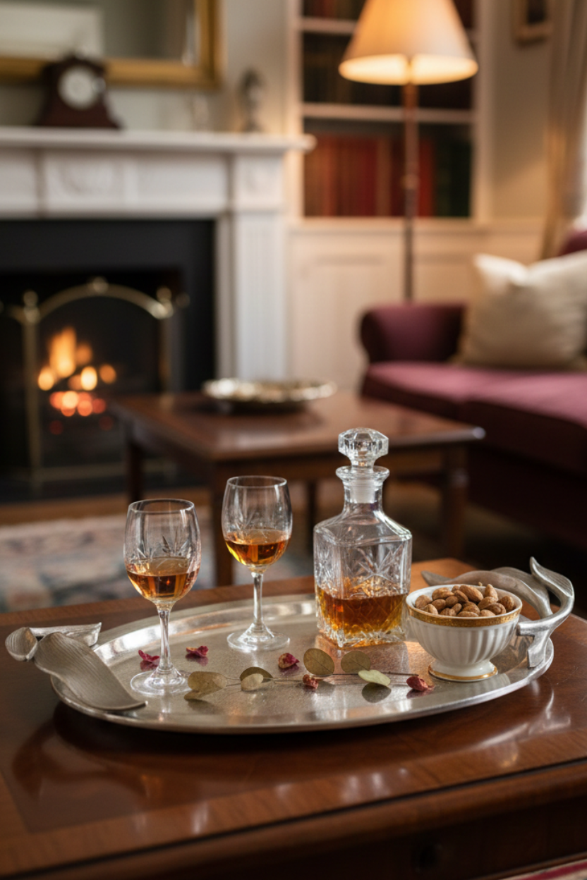 Bandeja em Metal Prata Folhas