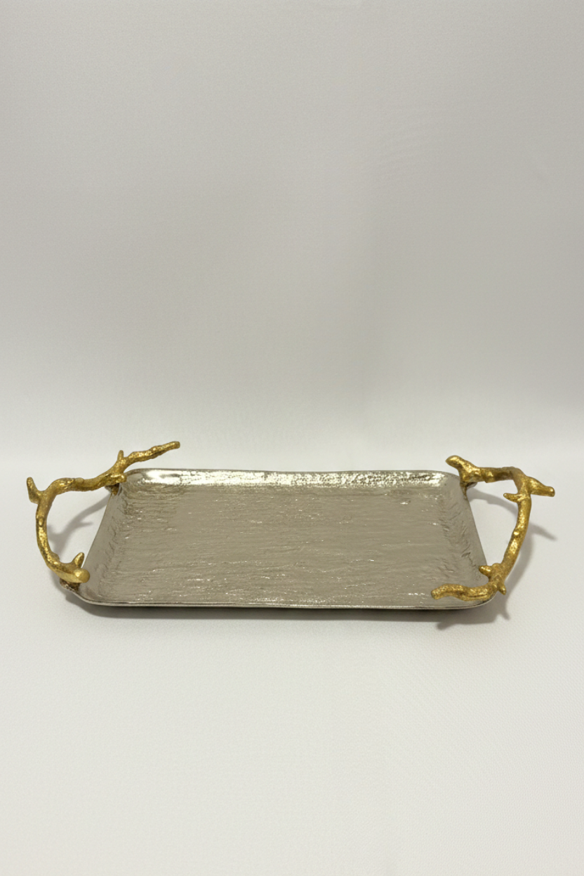 Bandeja em Metal Prata Galhos