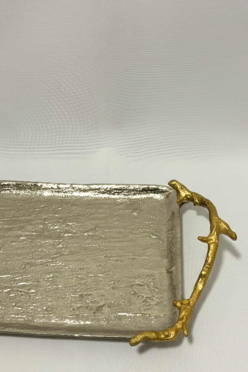 Bandeja em Metal Prata Galhos