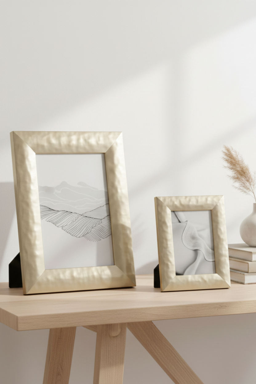 Porta Retrato Dourado em Polirresina Martelado Mart