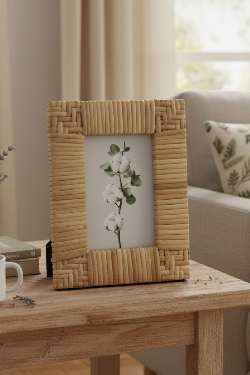 Porta Retrato em MDF com Rattan 10x15cm Mart