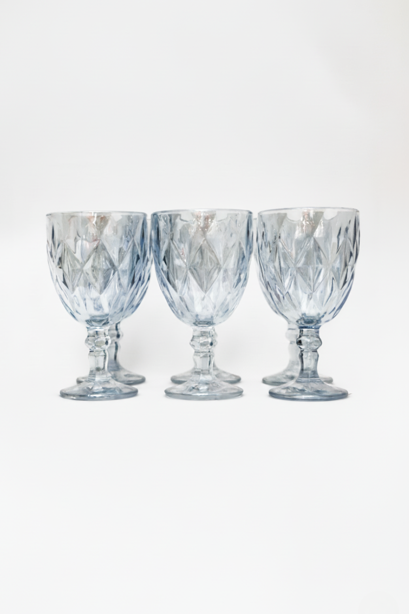 Jogo 6 Taças de Vidro p/ água Diamond Azul Metalizado 360ml, Lyor