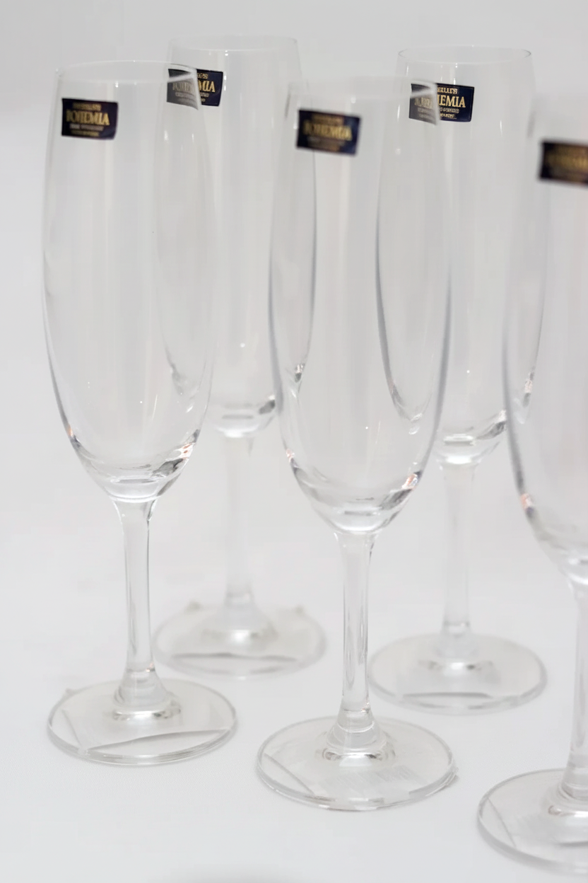 Jogo 6 Taças de Cristal p/ Champanhe linha Bohemia 220ml, Lyor
