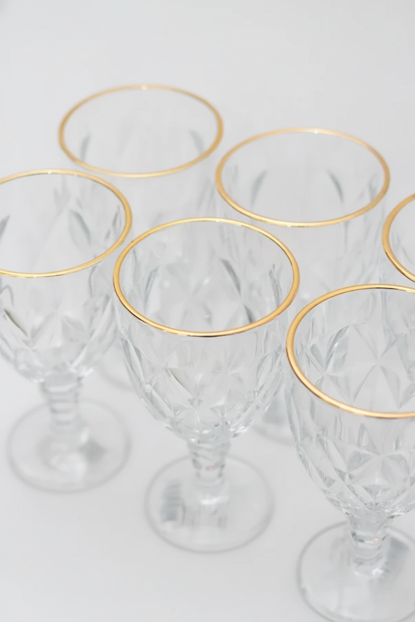 Jogo 6 Taças de Vidro p/ água Diamond com fio de Ouro 360ml, Lyor
