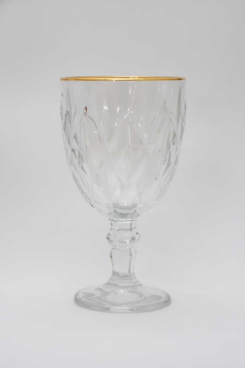 Jogo 6 Taças de Vidro p/ água Diamond com fio de Ouro 360ml, Lyor