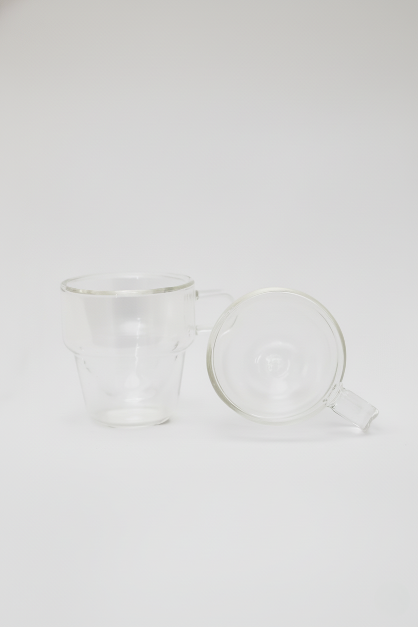 Jogo 2 Xícaras de Café Empilháveis Parede Dupla Vidro Borosilicato 90ml, Wolff