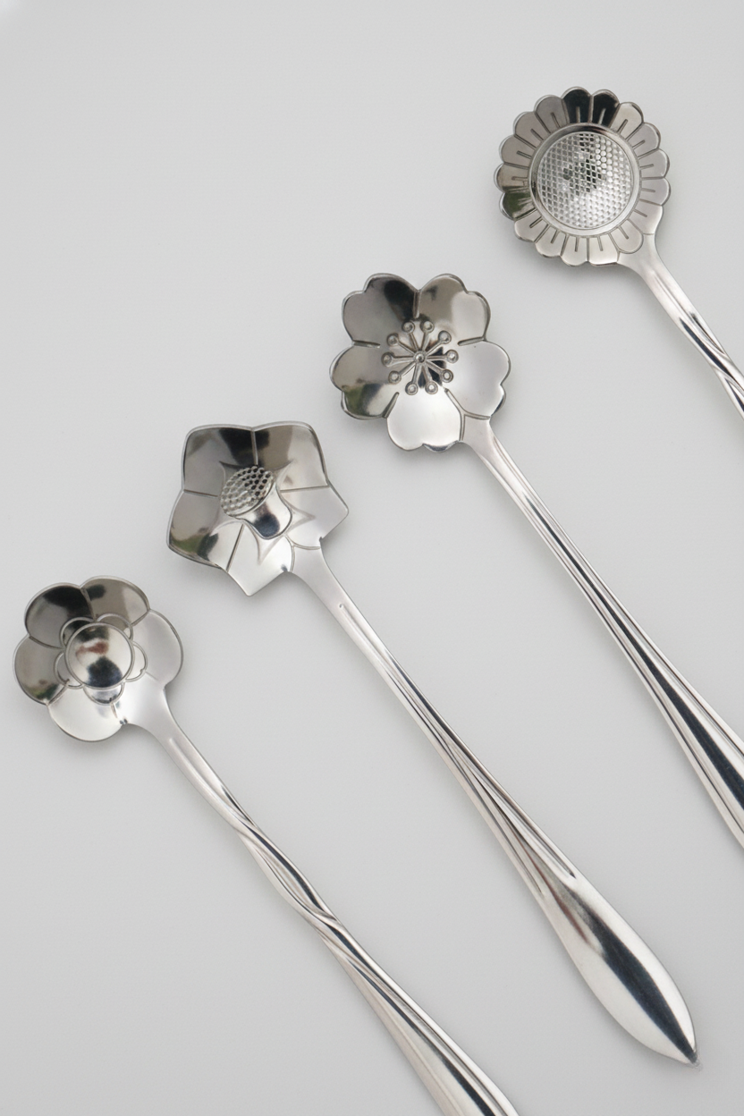 Conjunto 4 Colheres Aço Inox Flores Prata, Wolff