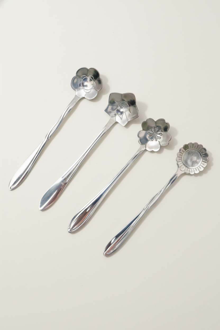 Conjunto 4 Colheres Aço Inox Flores Prata, Wolff