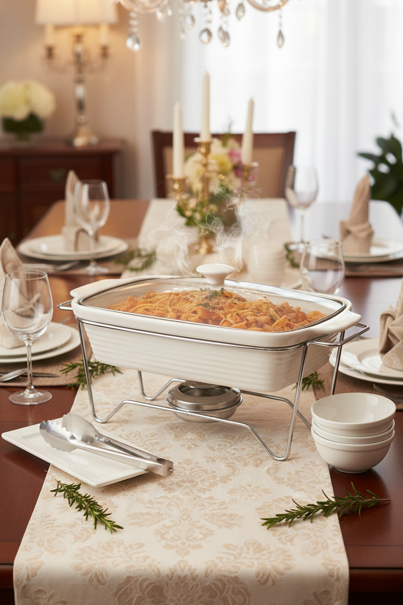 Rechaud Retangular Cerâmica com Queimador e Tampa de Vidro, Francallanza