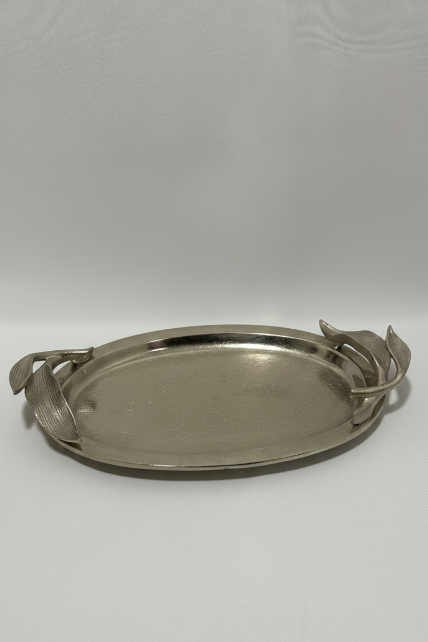 Bandeja em Metal Prata Folhas