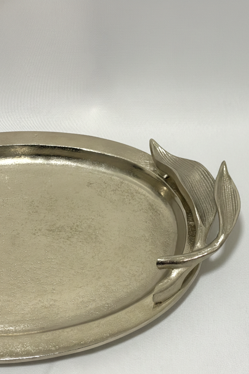 Bandeja em Metal Prata Folhas