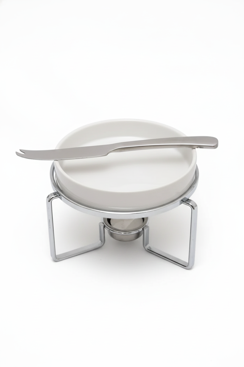 Rechaud p/ Queijo Brie Cerâmica c/ Faca de Aço Inox, Francallanza