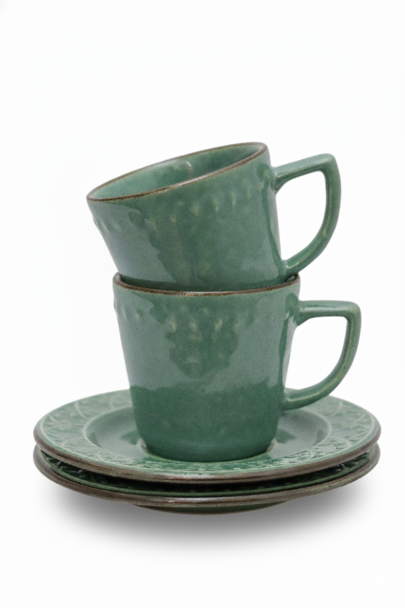 Jogo 6 Xícaras de Chá c/ Pires Malaquita, Oxford