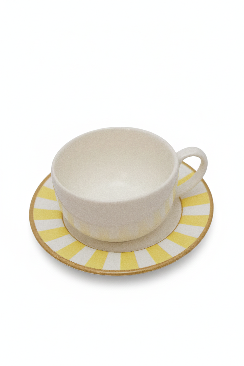 Jogo 6 Xícaras de Chá c/ Pires Stripe Amarelo Plus, Alleanza