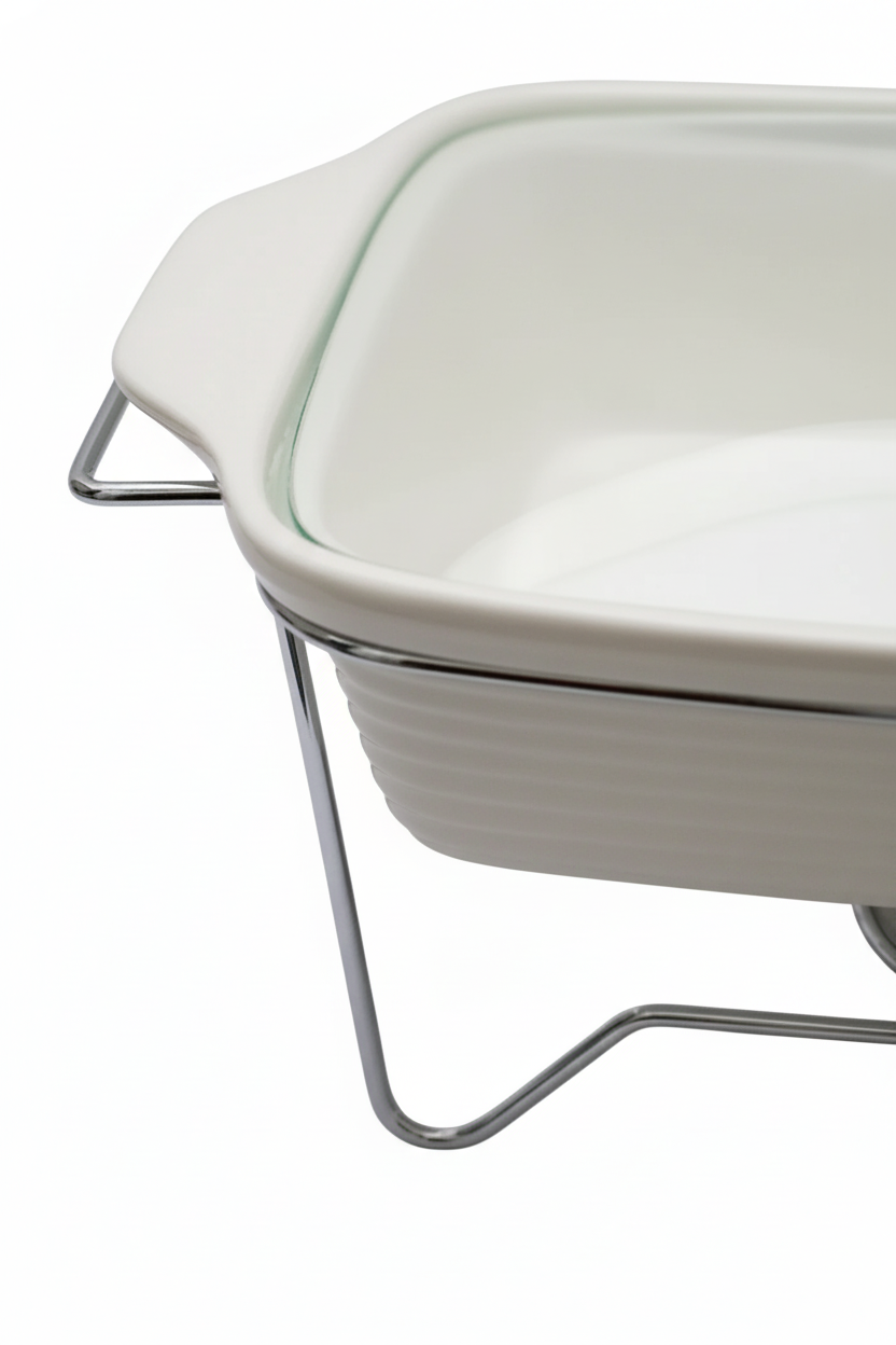 Rechaud Retangular Cerâmica com Queimador e Tampa de Vidro, Francallanza