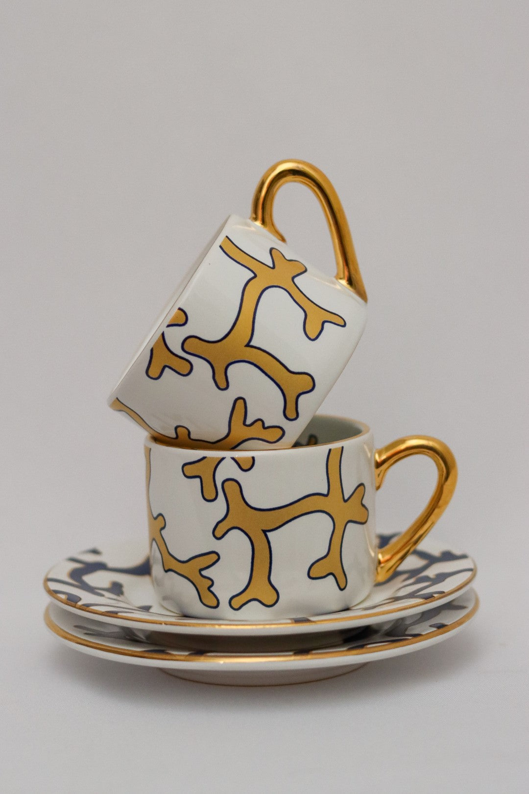 Xícara de Chá c/ Pires Coral Blue Scalla