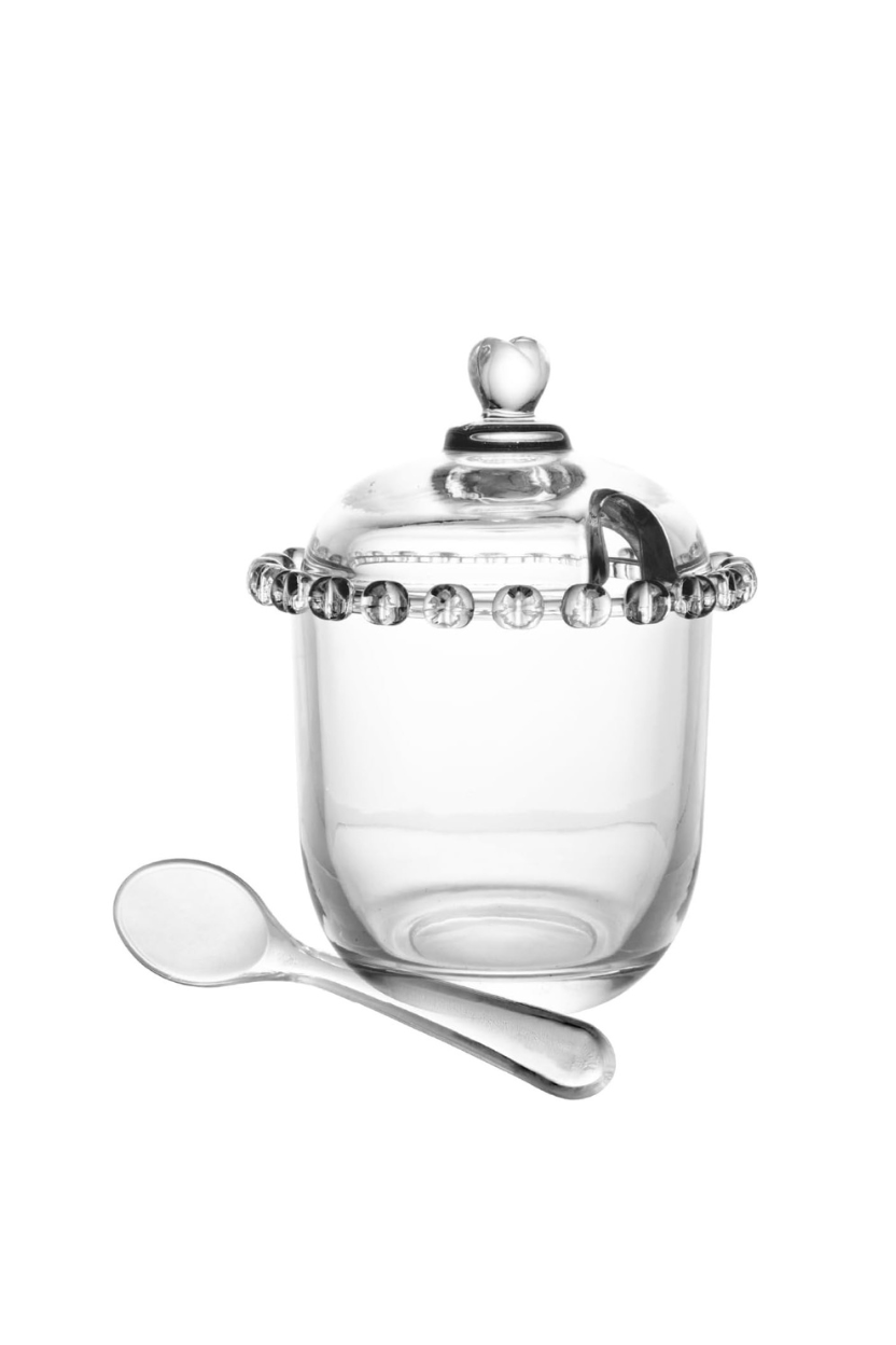Açucareiro em Cristal Coração Pearl com Colher Lyor