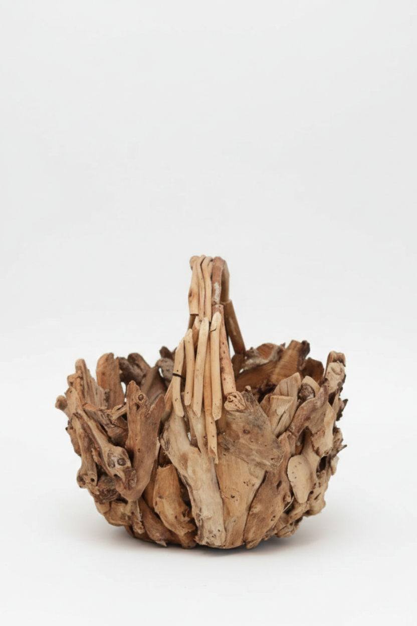 Cesto Fechado em Madeira Rústica