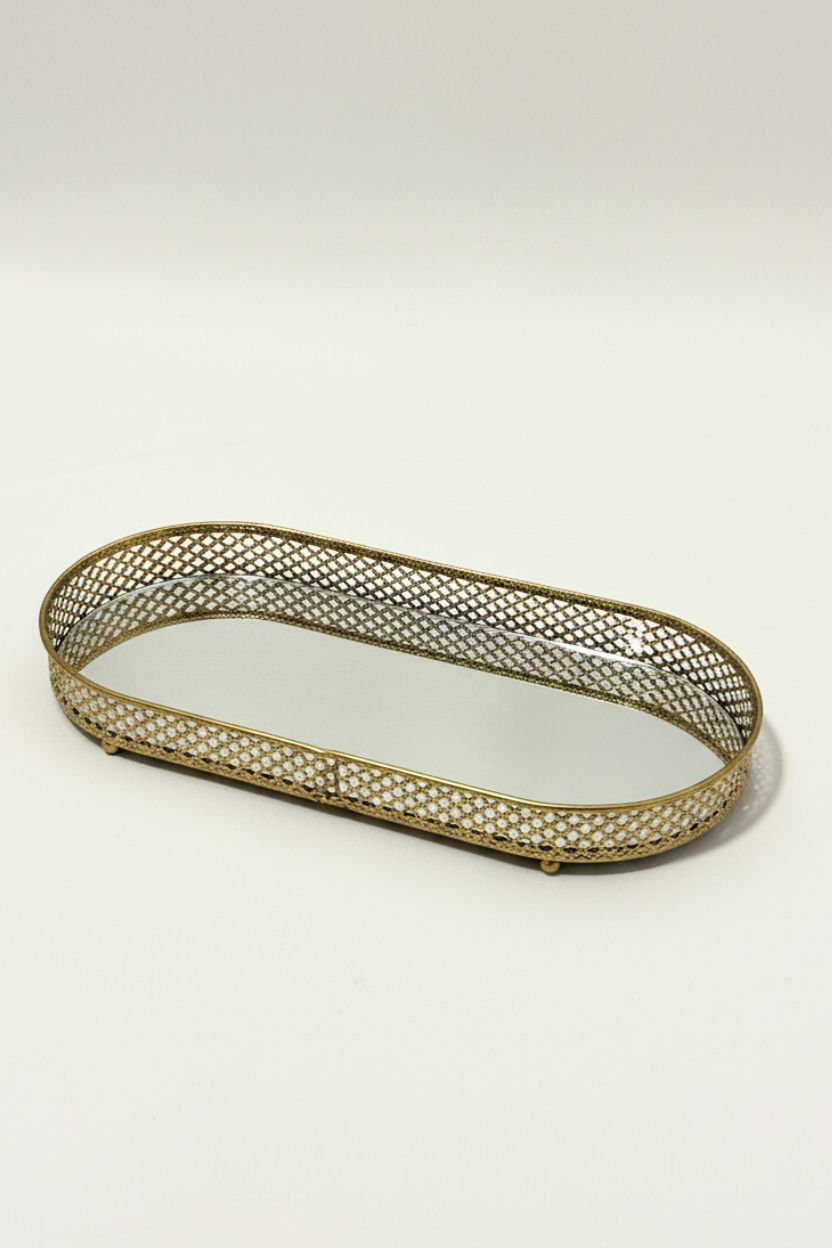 Conjunto com 3 Bandejas em Metal Dourado com Espelho Mart