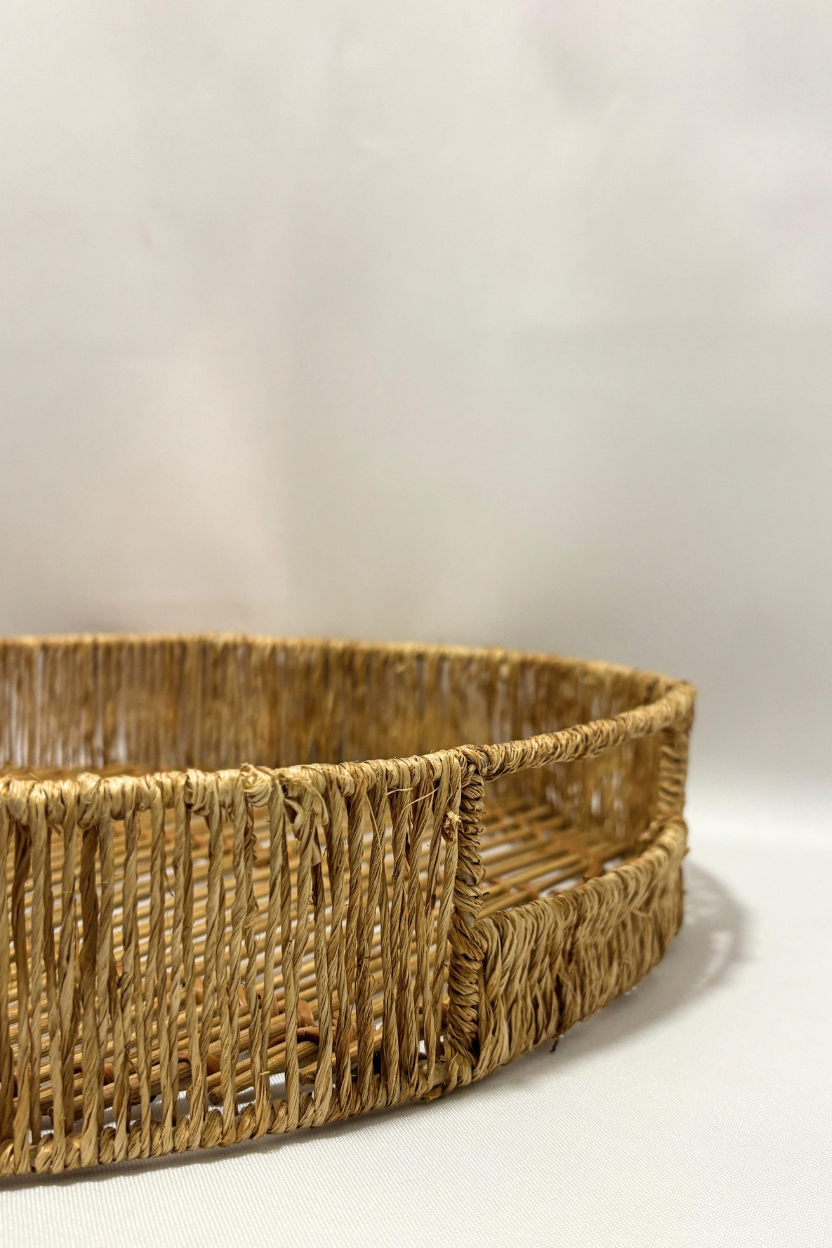 Bandeja Circular de Rattan e Bambu Copa&Cia