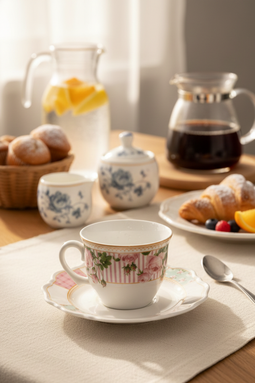 Jogo 6 Xícaras de Chá com Pires Belle Romance Scalla