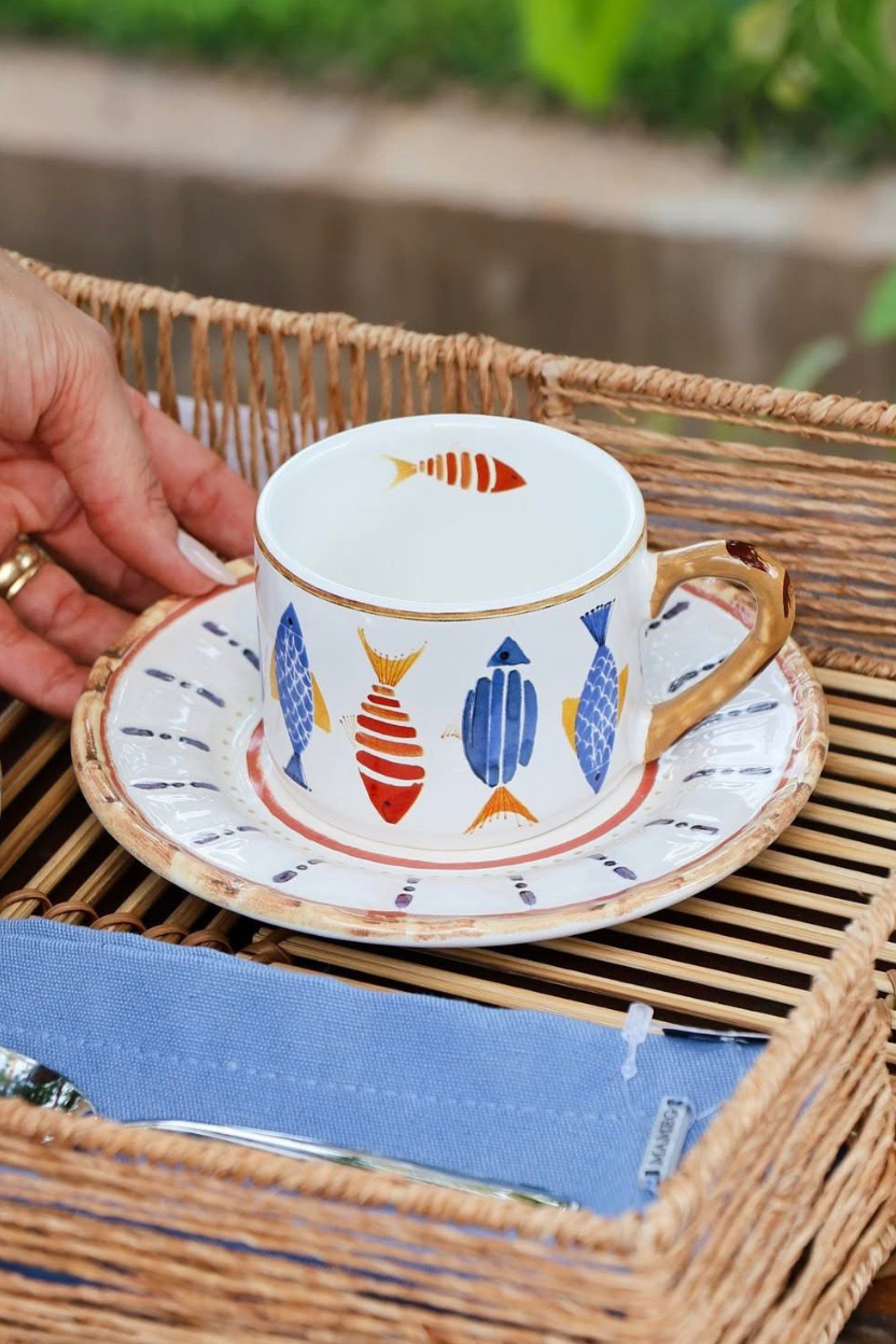 Jogo 6 Xícaras de Chá c/ Pires Sardine, Maison Blanche