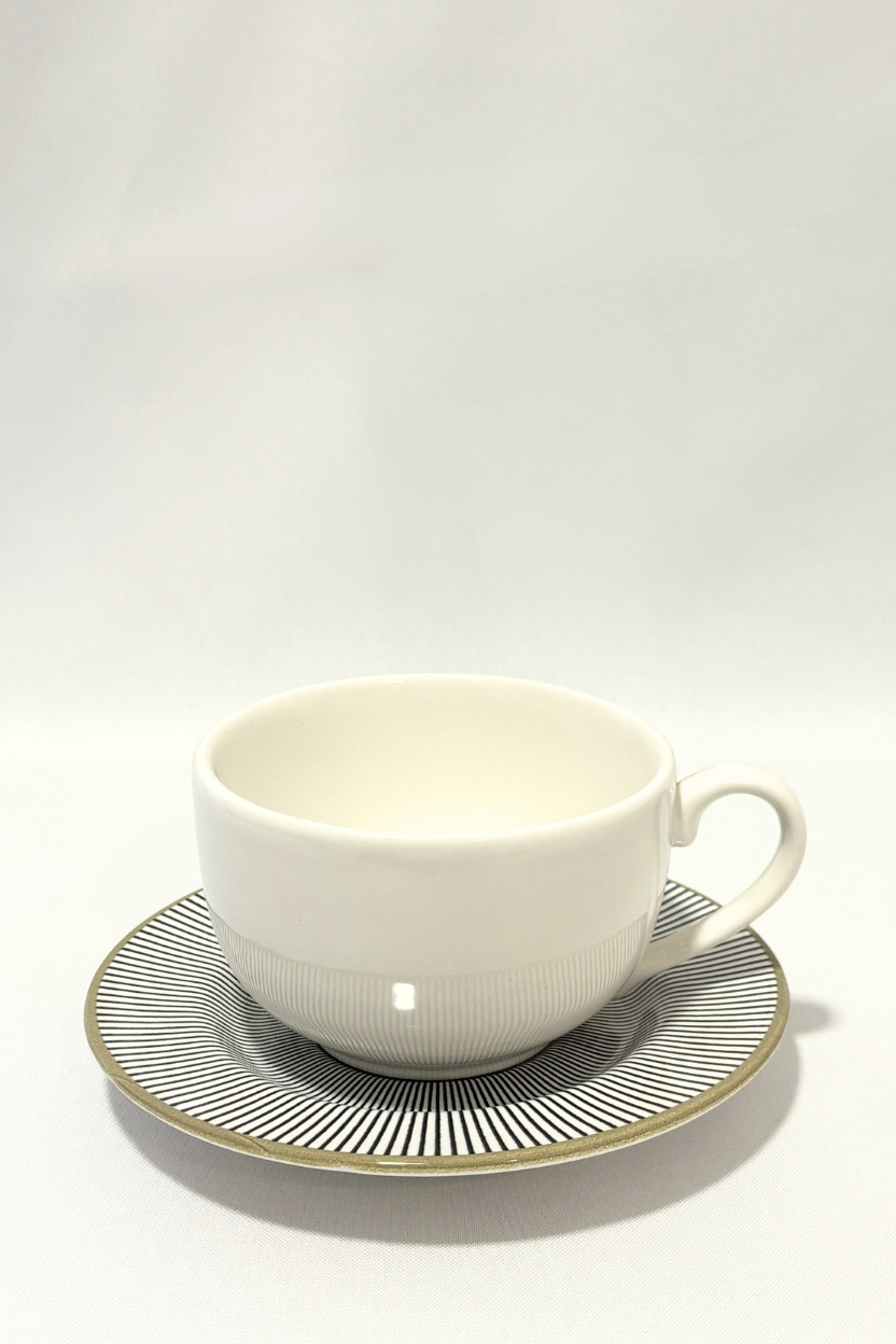 Jogo de 6 Xícaras de Chá com Pires Ritz Preto Alleanza