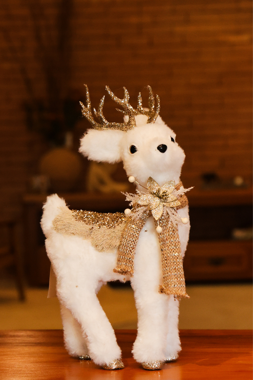 Rena Natalina com Glitter e Folhagem