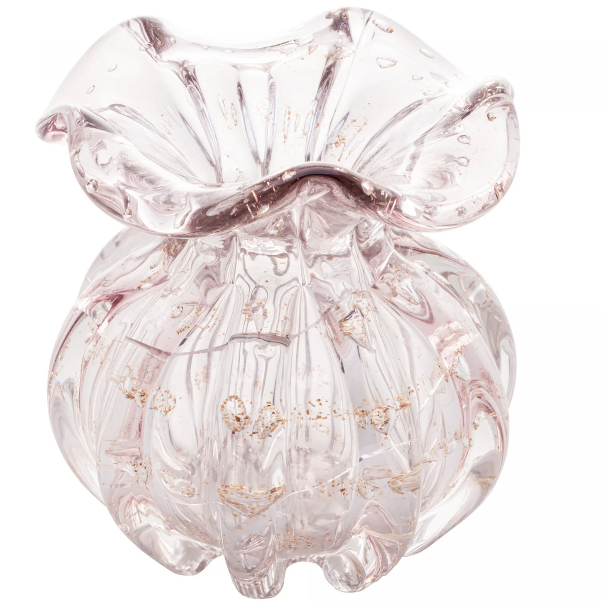 Vaso Murano em Vidro Italy Rosa Claro e Dourado Wolff