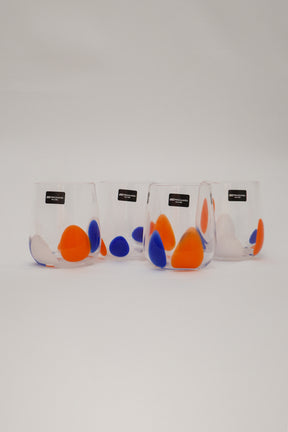 Copos de Vidro Pétalas 480ml - Branco, azul e laranja Fracalanza