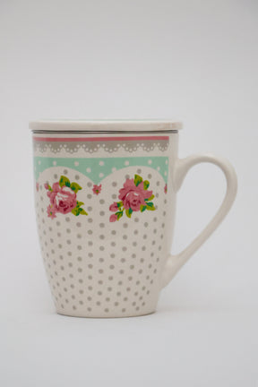 Caneca De Porcelana C/ Tampa E Filtro P/ Chá Lyor