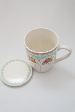 Caneca De Porcelana C/ Tampa E Filtro P/ Chá Lyor