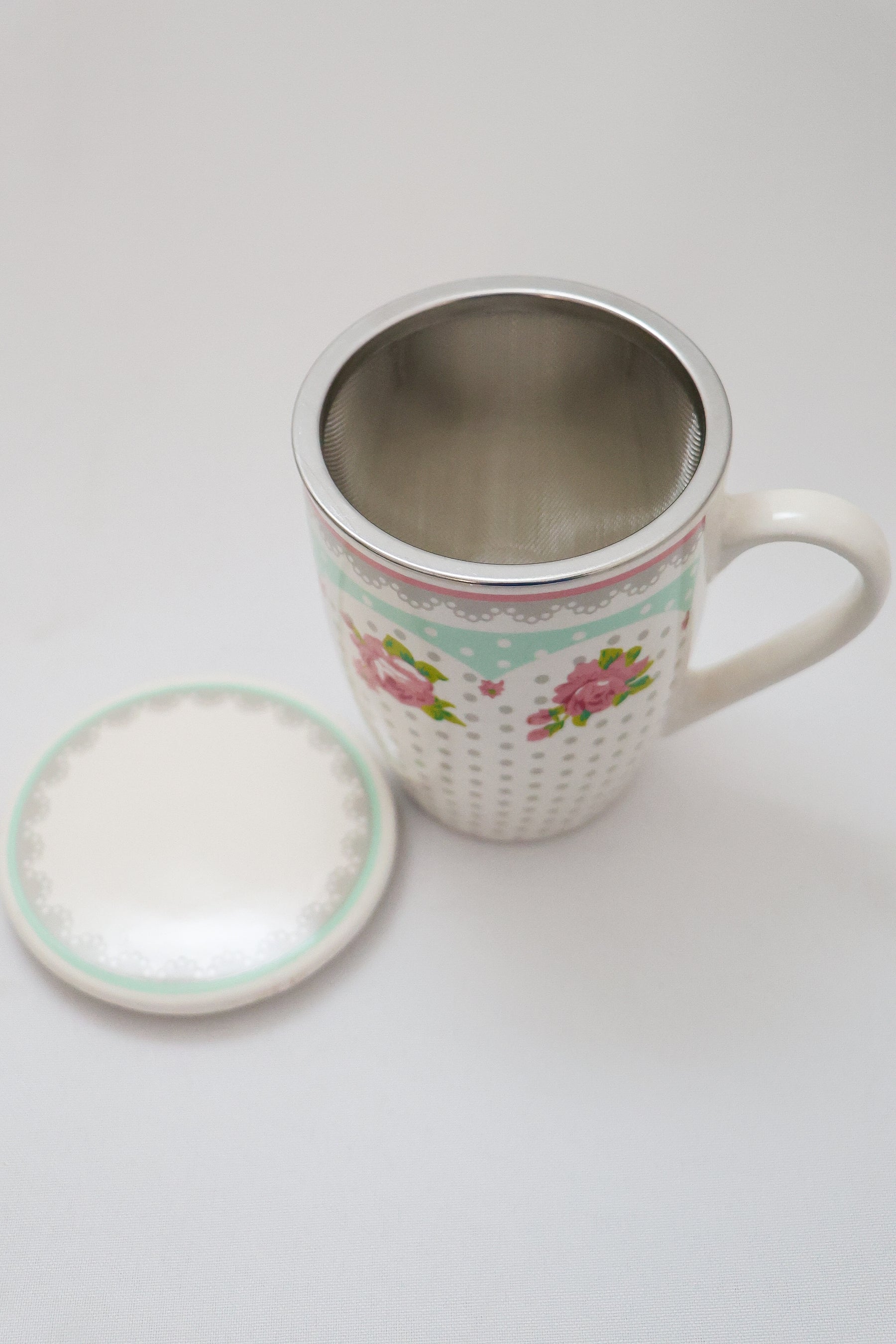 Caneca De Porcelana C/ Tampa E Filtro P/ Chá Lyor