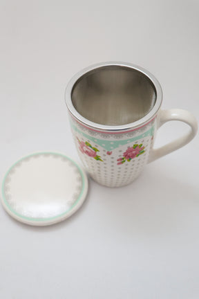 Caneca De Porcelana C/ Tampa E Filtro P/ Chá Lyor
