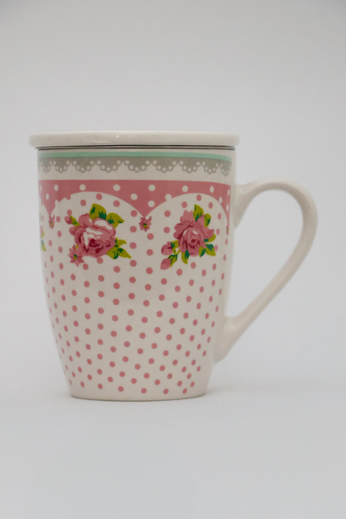 Caneca De Porcelana C/ Tampa E Filtro P/ Chá Lyor