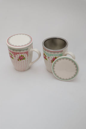 Caneca De Porcelana C/ Tampa E Filtro P/ Chá Lyor