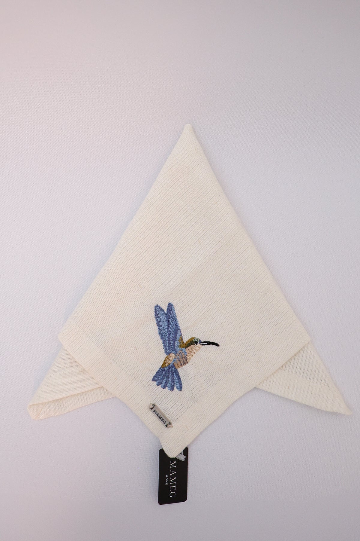 Guardanapo Linhão Off White Bordado Beija Flor Azul Mameg