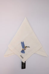 Guardanapo Linhão Off White Bordado Beija Flor Azul Mameg