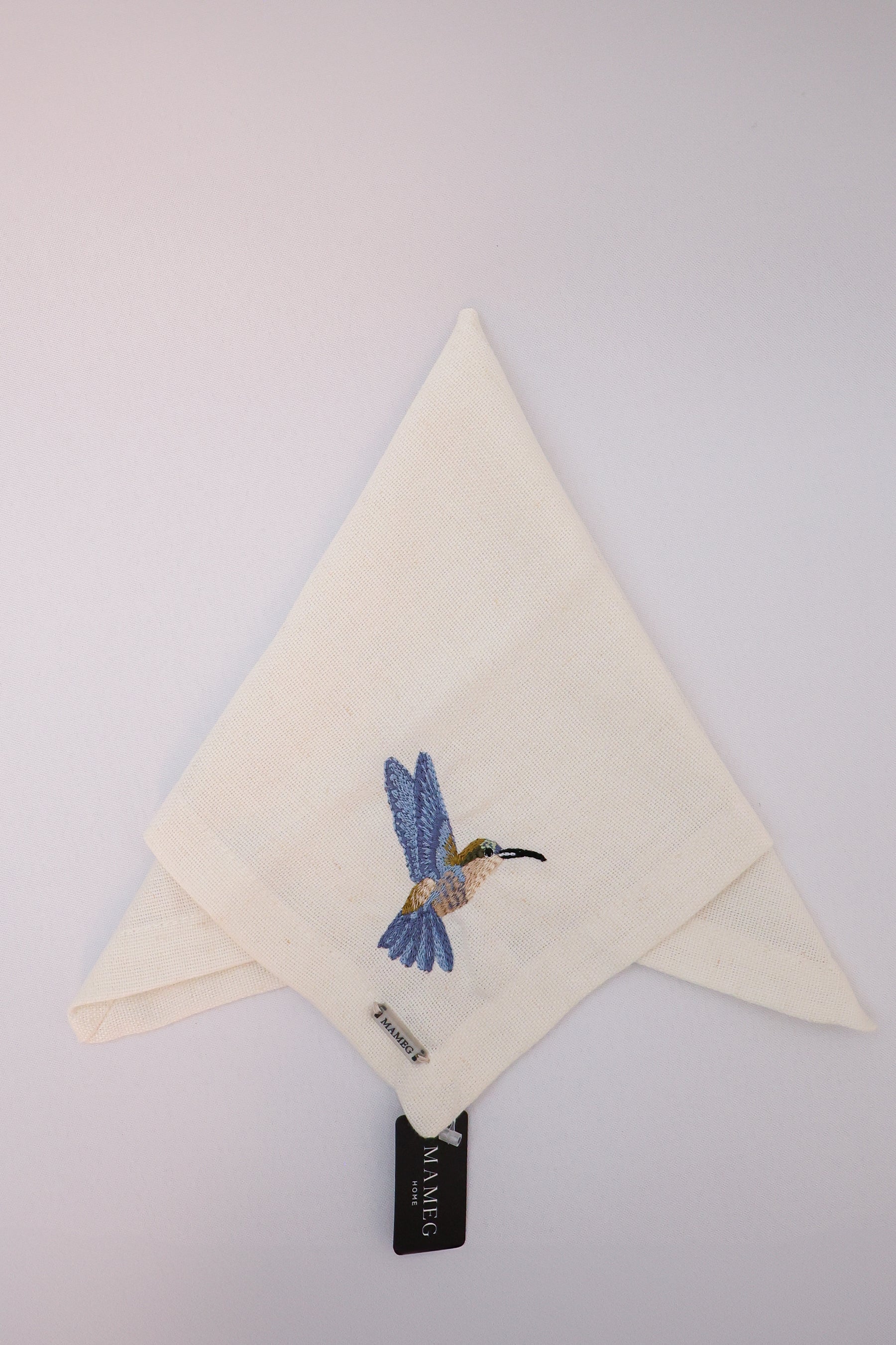 Guardanapo Linhão Off White Bordado Beija Flor Azul Mameg