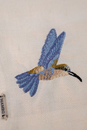 Guardanapo Linhão Off White Bordado Beija Flor Azul Mameg