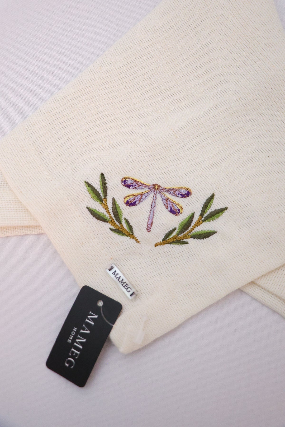 Guardanapo Linhão Off White Bordado Libélula Mameg