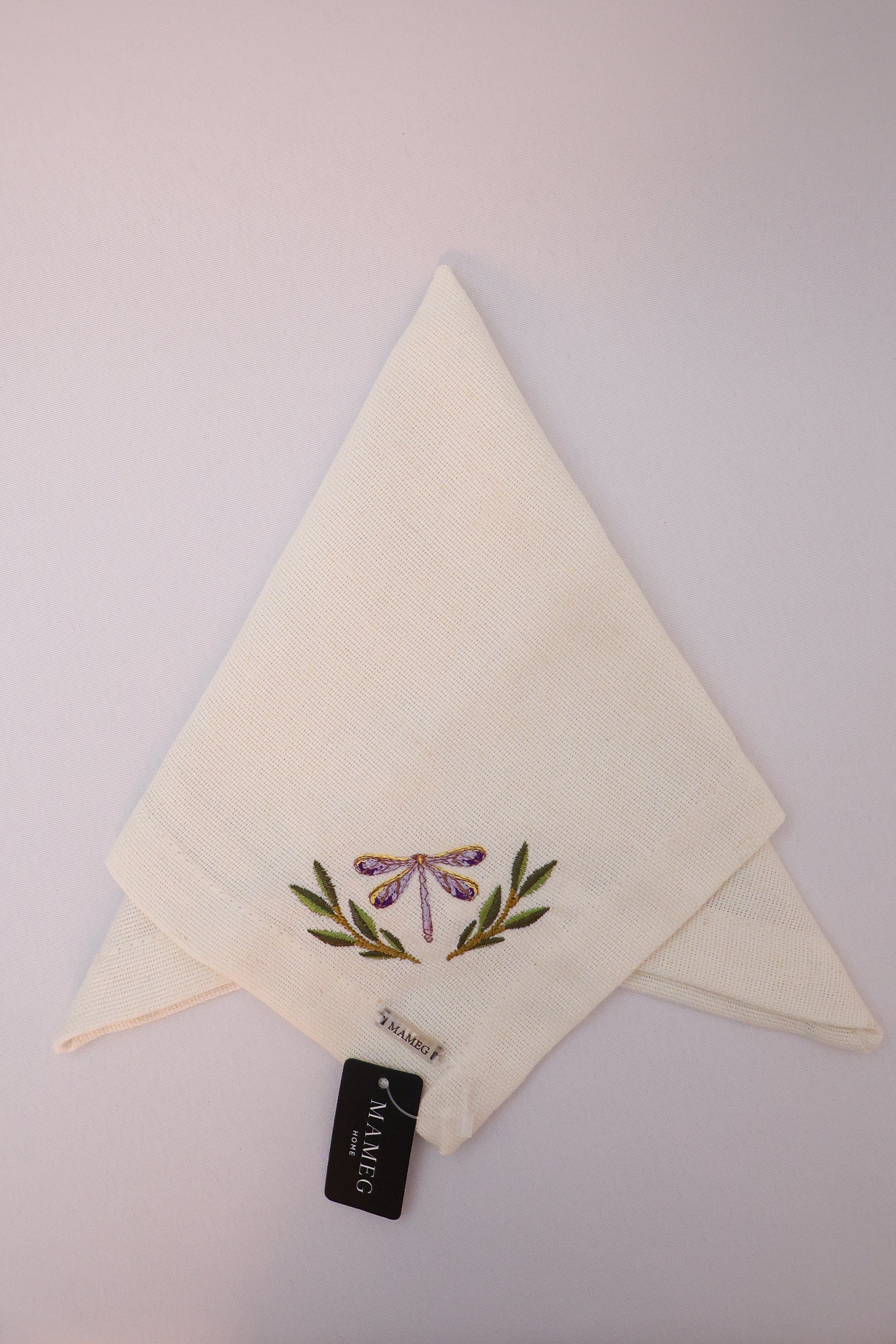 Guardanapo Linhão Off White Bordado Libélula Mameg